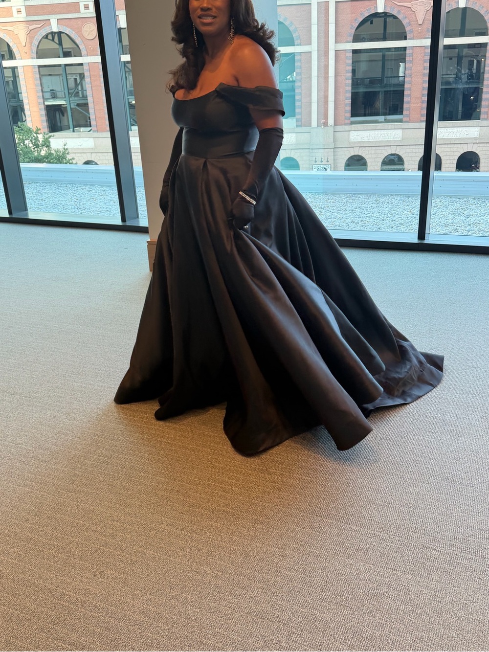 Black Satin Full A-Line Evening Dress - Classic Formal Style - Picture 3 of 8